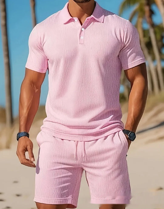 Men's Casual Beach Mesh Lapel Set Sports Set