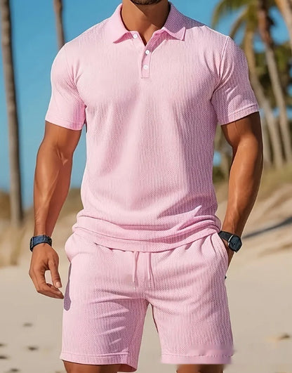 Men's Casual Beach Mesh Lapel Set Sports Set