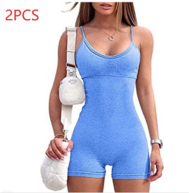 Spaghetti Strap Shorts Jumpsuit Sports Yoga Workout