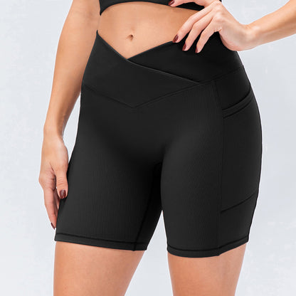 New Women's Yoga Shorts Cross Waist Slim Fit Fitness Pants