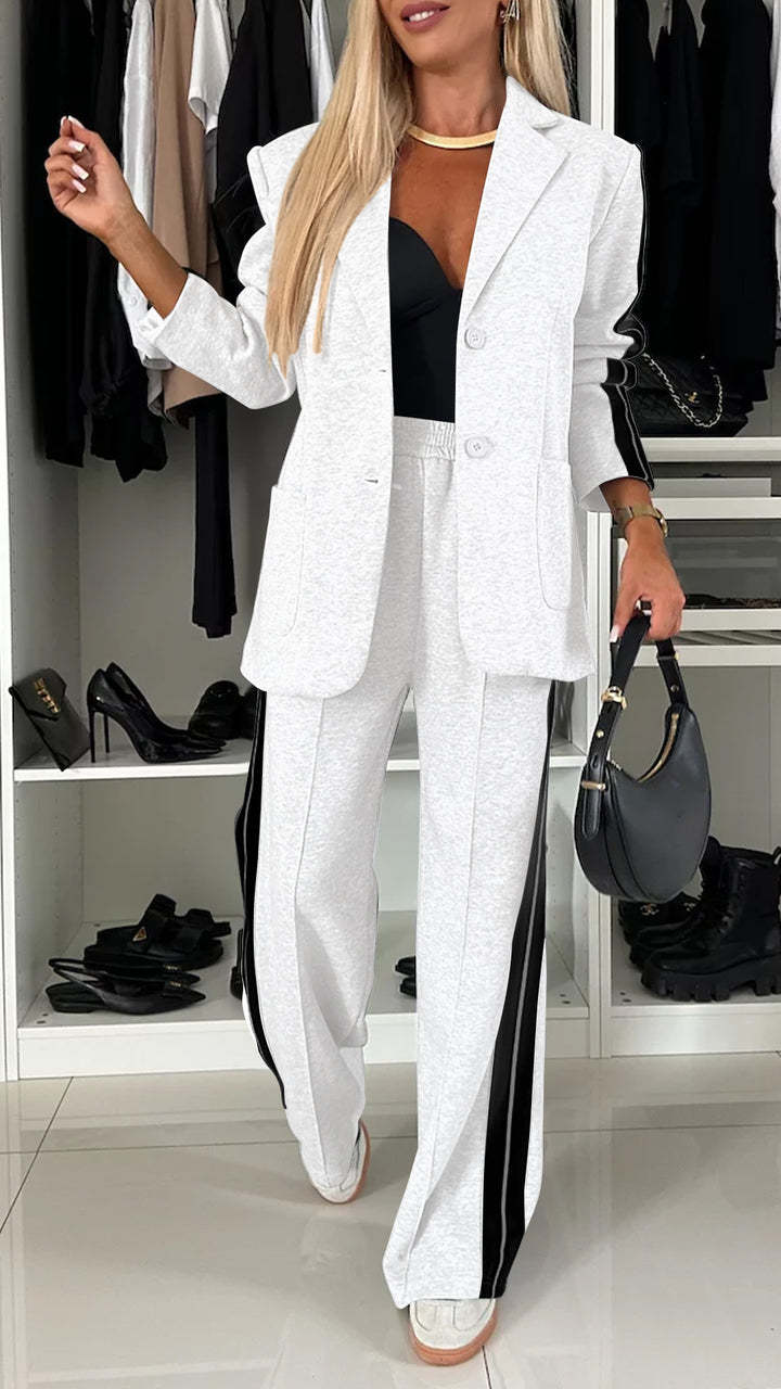 Women's Casual Suit Lapel Single-breasted Jacket And Striped Pants