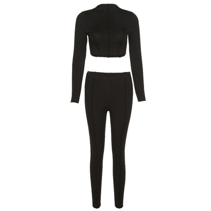 Reverse Wear Design Sense High Waist Slim Sports Suit
