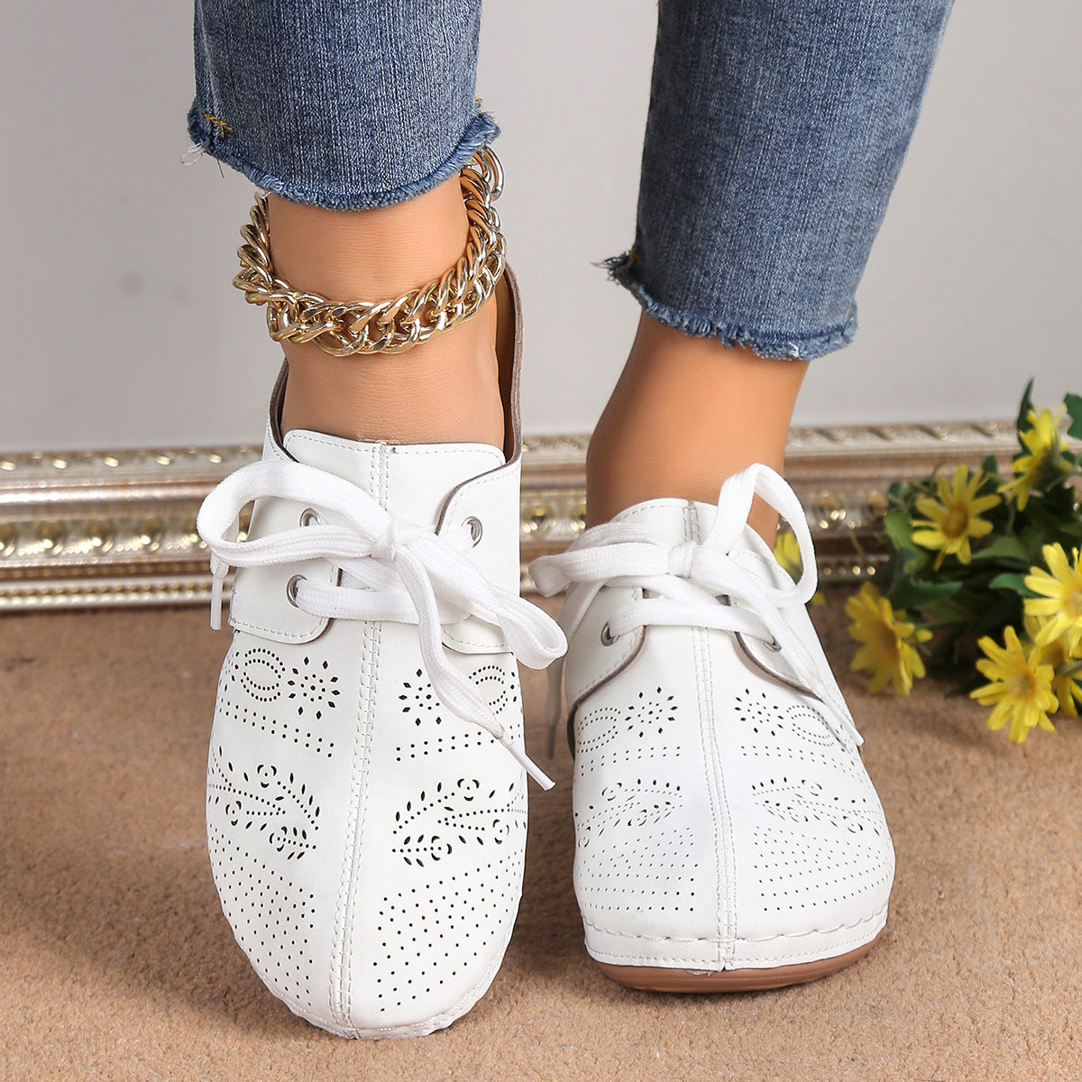 Summer Baotou Lace-up Slippers Outdoor Hollow Out Wedges
