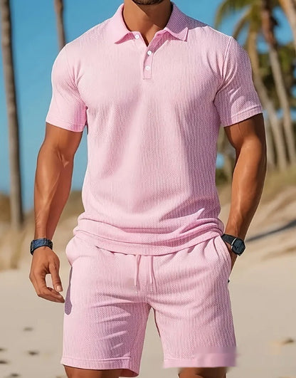 Men's Casual Beach Mesh Lapel Set Sports Set