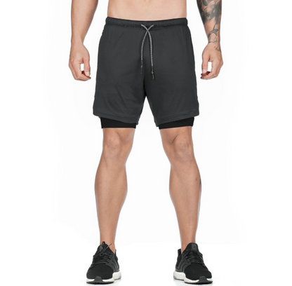 Men's 2-in-1 Sport Shorts Joggers Shorts Leisure Hip Pockets