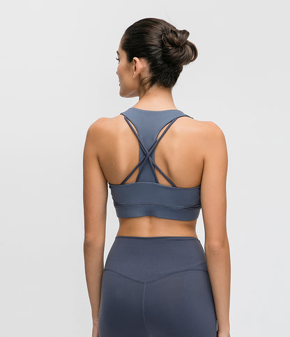 Contrast-panel sports bra