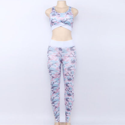 Camouflage Print Suit 2 Piece Set Mesh Bra And Fitness Leggings