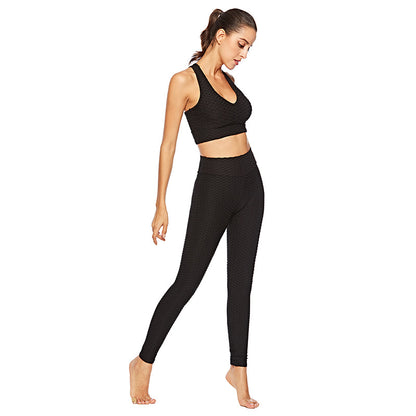 Fashion hips jacquard yoga set sports hips leggings fitness set