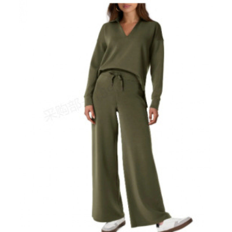 Women's Tracksuit Sports Suit V-neck Long-sleeved Pullover