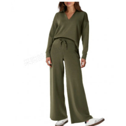 Women's Tracksuit Sports Suit V-neck Long-sleeved Pullover