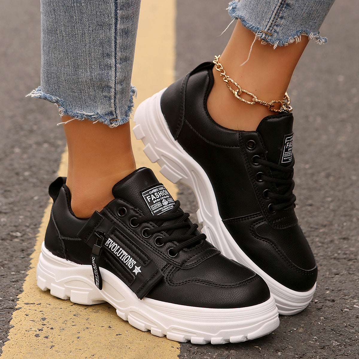 Lace-up Sports Shoes With Side-Zipper Design Fashion