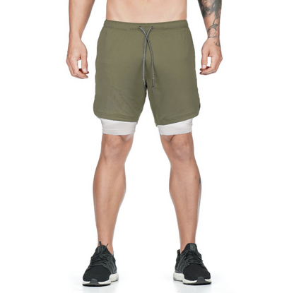 Men's 2-in-1 Sport Shorts Joggers Shorts Leisure Hip Pockets