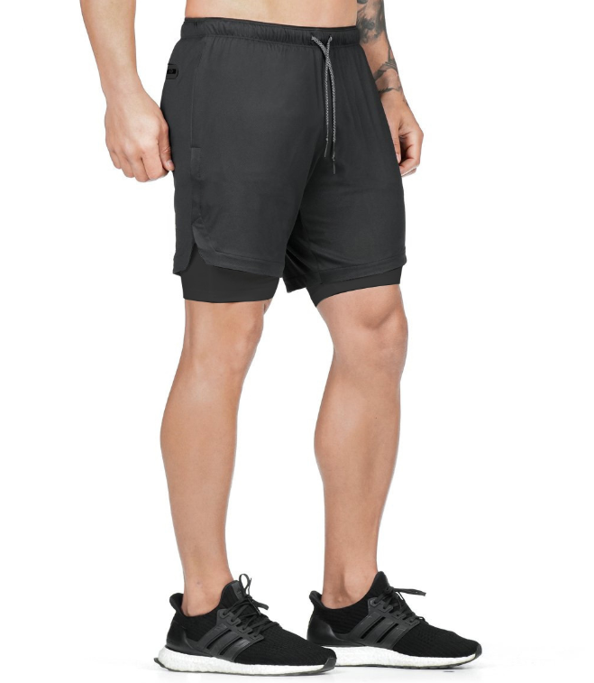 Men's 2-in-1 Sport Shorts Joggers Shorts Leisure Hip Pockets