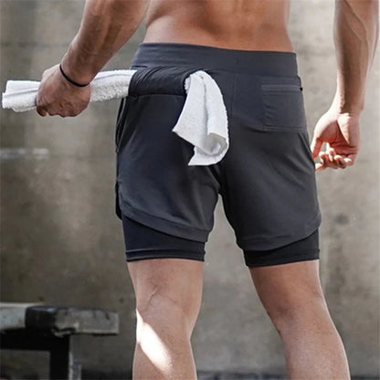 Running Shorts Men 2 In 1 Double-deck Quick Dry GYM Sport Shorts Fitness