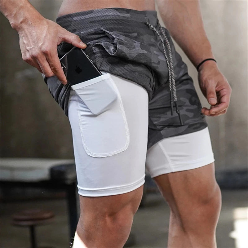 Running Shorts Men 2 In 1 Double-deck Quick Dry GYM Sport Shorts Fitness