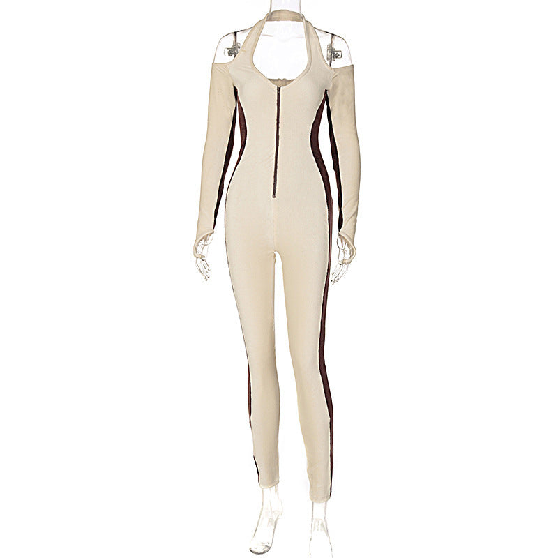 Zipper Hanging Neck Sports Fitness Jumpsuit Women's Clothing