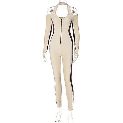 Zipper Hanging Neck Sports Fitness Jumpsuit Women's Clothing