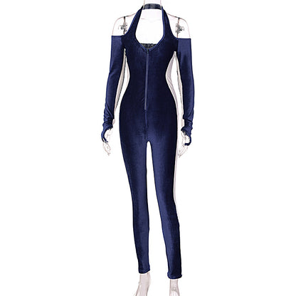 Zipper Hanging Neck Sports Fitness Jumpsuit Women's Clothing