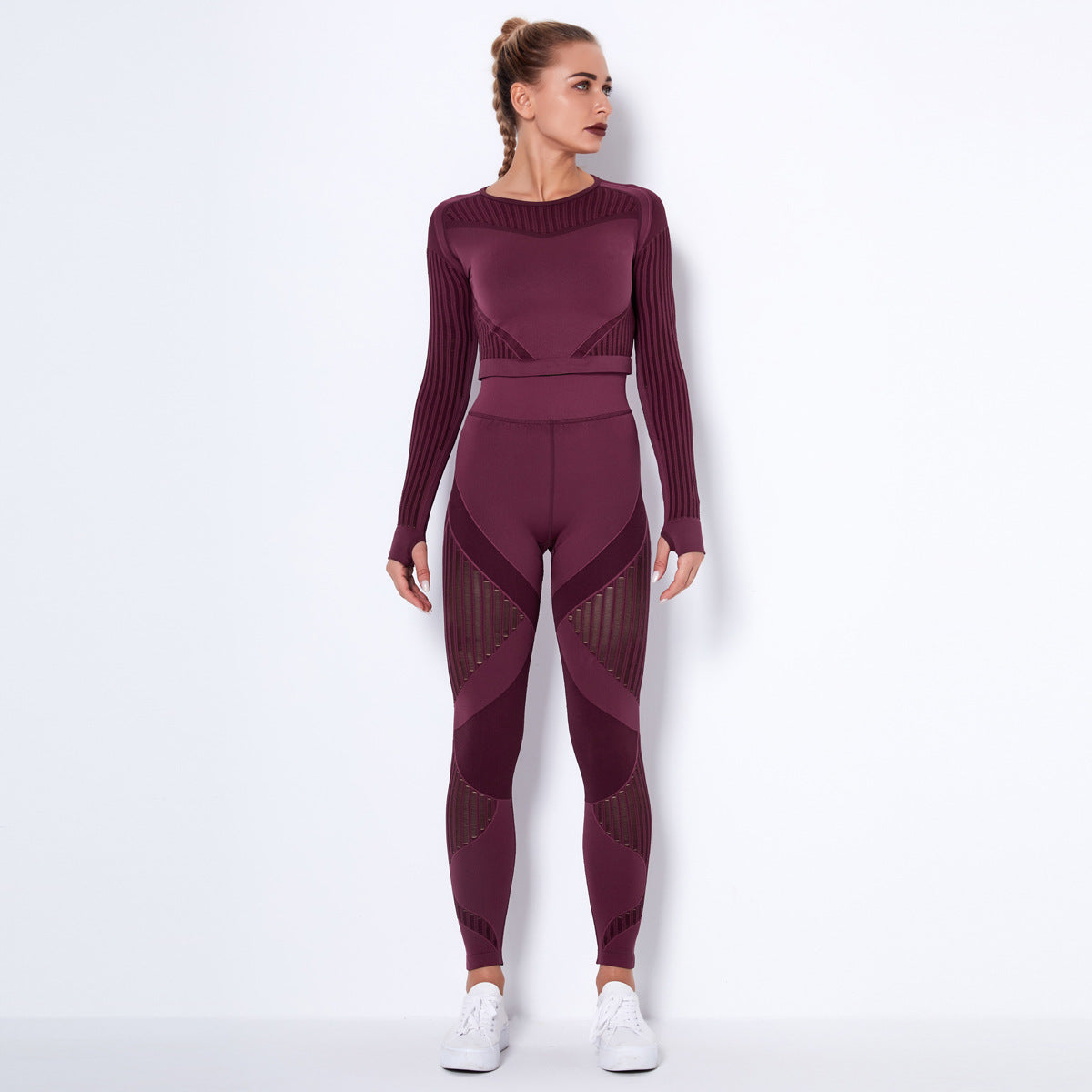 Seamless Knitted Sexy Yoga Clothing Suit Striped Hollow Running