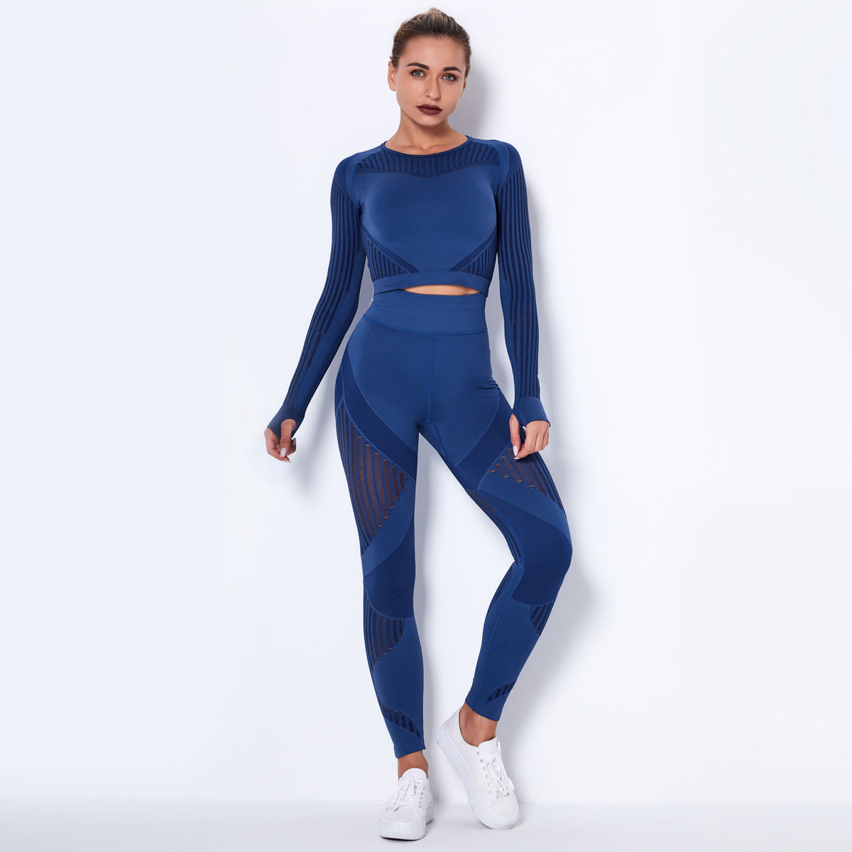 Seamless Knitted Sexy Yoga Clothing Suit Striped Hollow Running