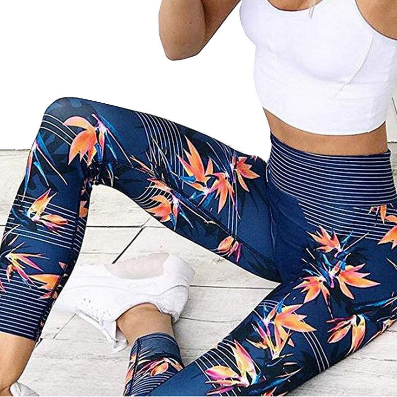 Yoga Pants Women's Fitness Sport Leggings Stripe Printing Elastic Gym