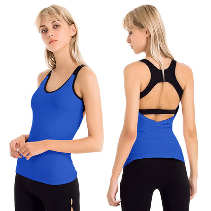 Contrasting Color Yoga Vest Stretch Slim Fit With Chest Pad