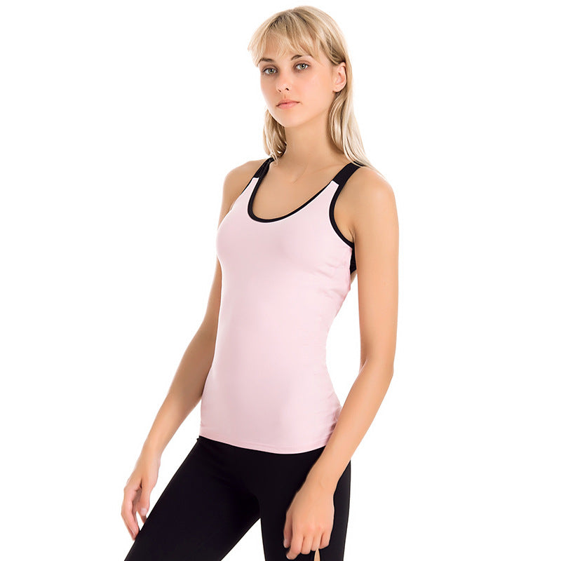 Contrasting Color Yoga Vest Stretch Slim Fit With Chest Pad