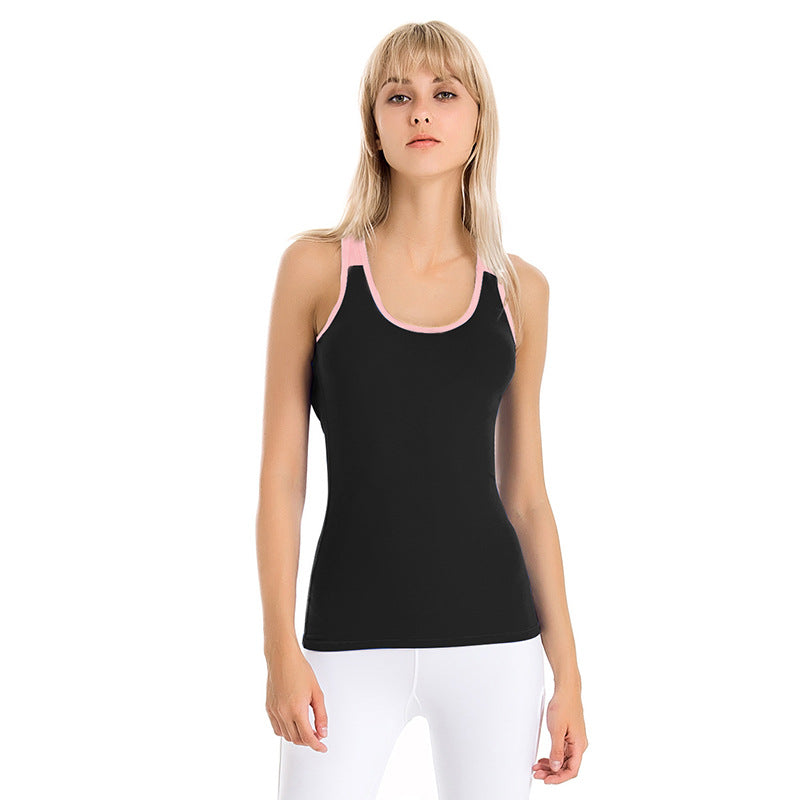 Contrasting Color Yoga Vest Stretch Slim Fit With Chest Pad