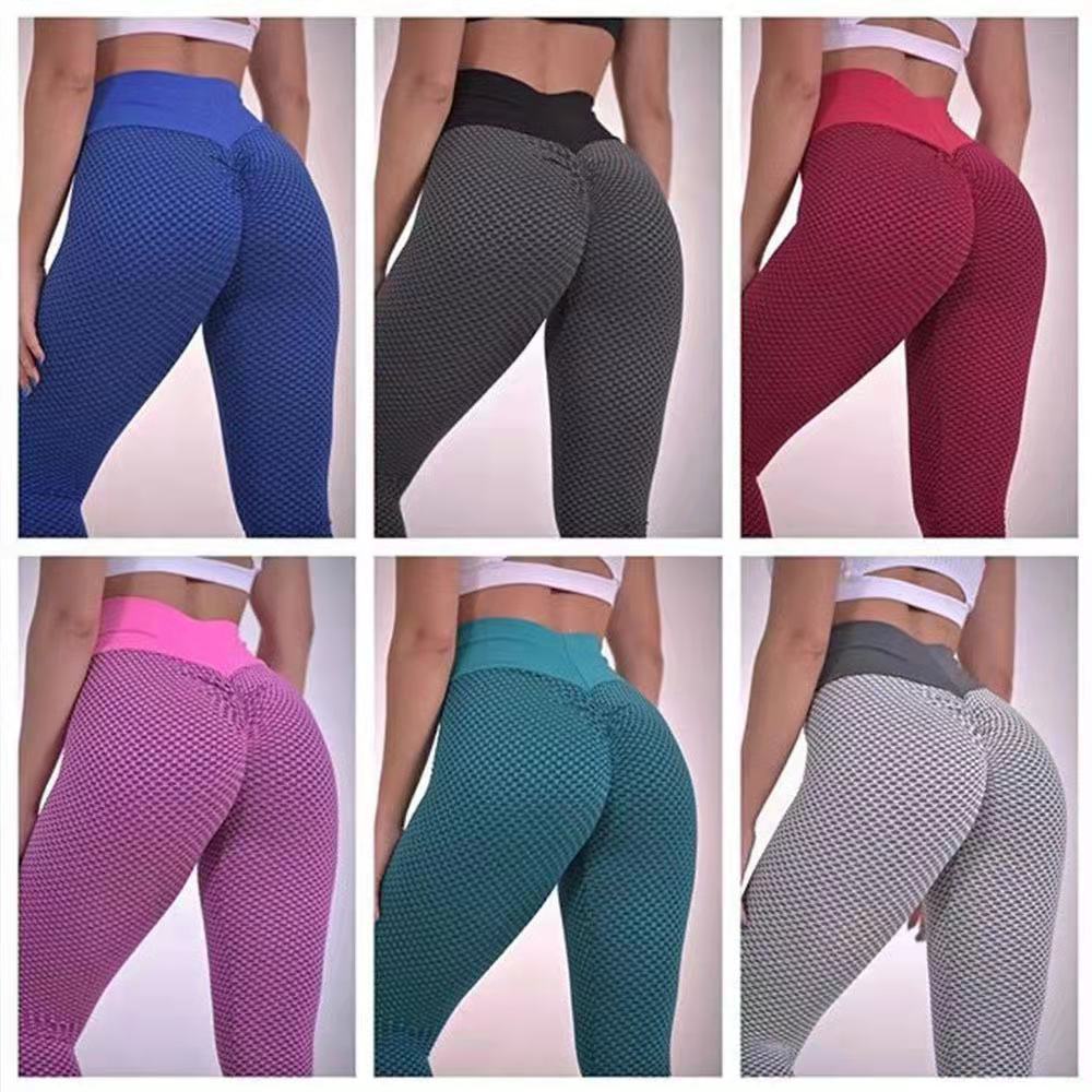 Ladies Jacquard Honeycomb Fitness Pants Peach Hip High Waist