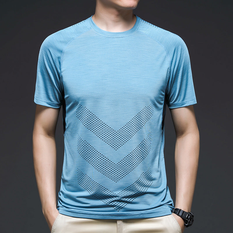 Ice Silk Short Sleeve Summer Running Men''s Elastic