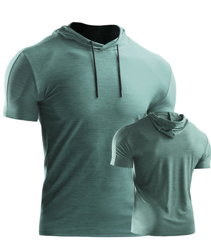 Mens Muscle Hooded Hoodies Short Sleeve T-shirt Sports GYM Slim Fit Tops Blouse