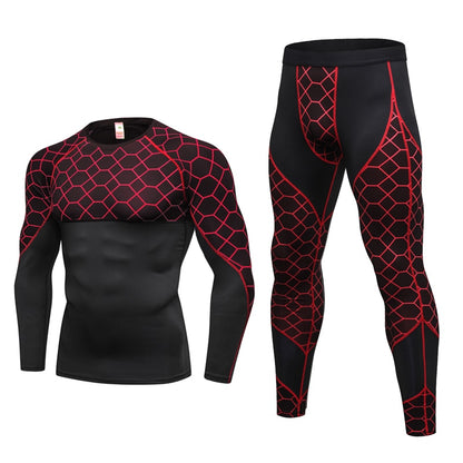 Men's Compression Run jogging Suits Grid Clothes Sports Set