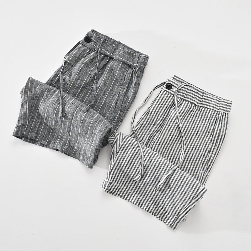 Men's Striped Straight Linen Leisure Shorts