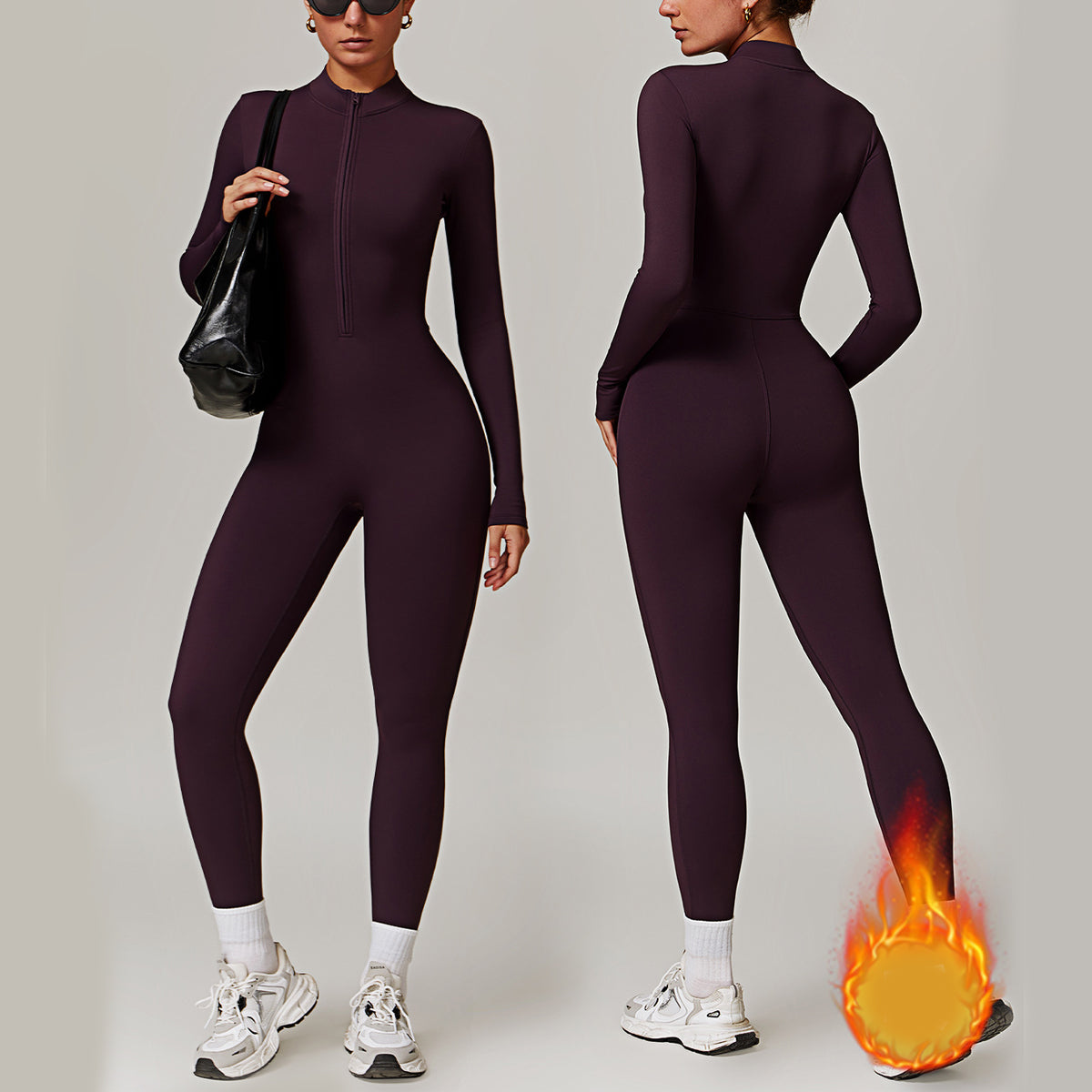 Warm Zipper Long-sleeved Jumpsuit Yoga Fitness Sports