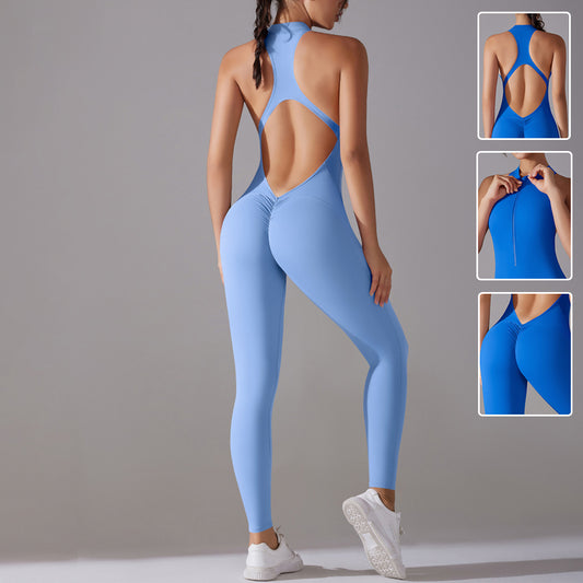 Solid Beauty-back Long Pants Jumpsuit Yoga Fitness