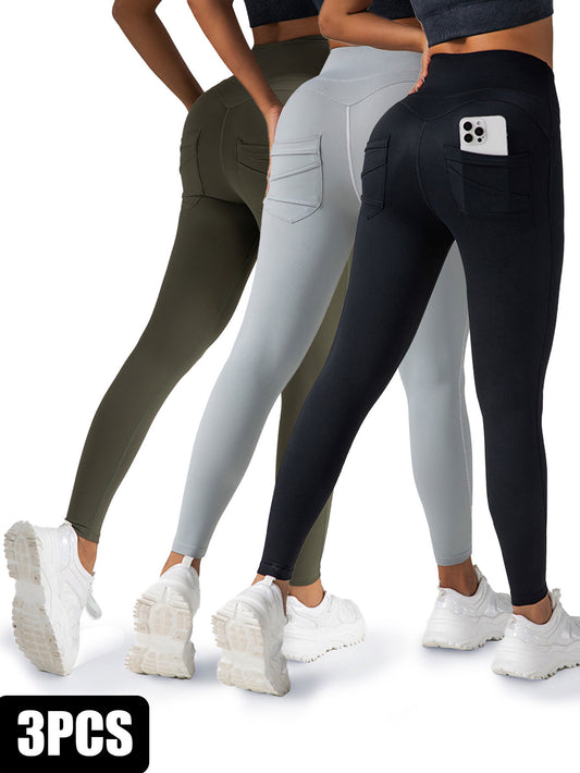 3 Pack Womens Yoga Leggings 4-Way Stretch High Waisted