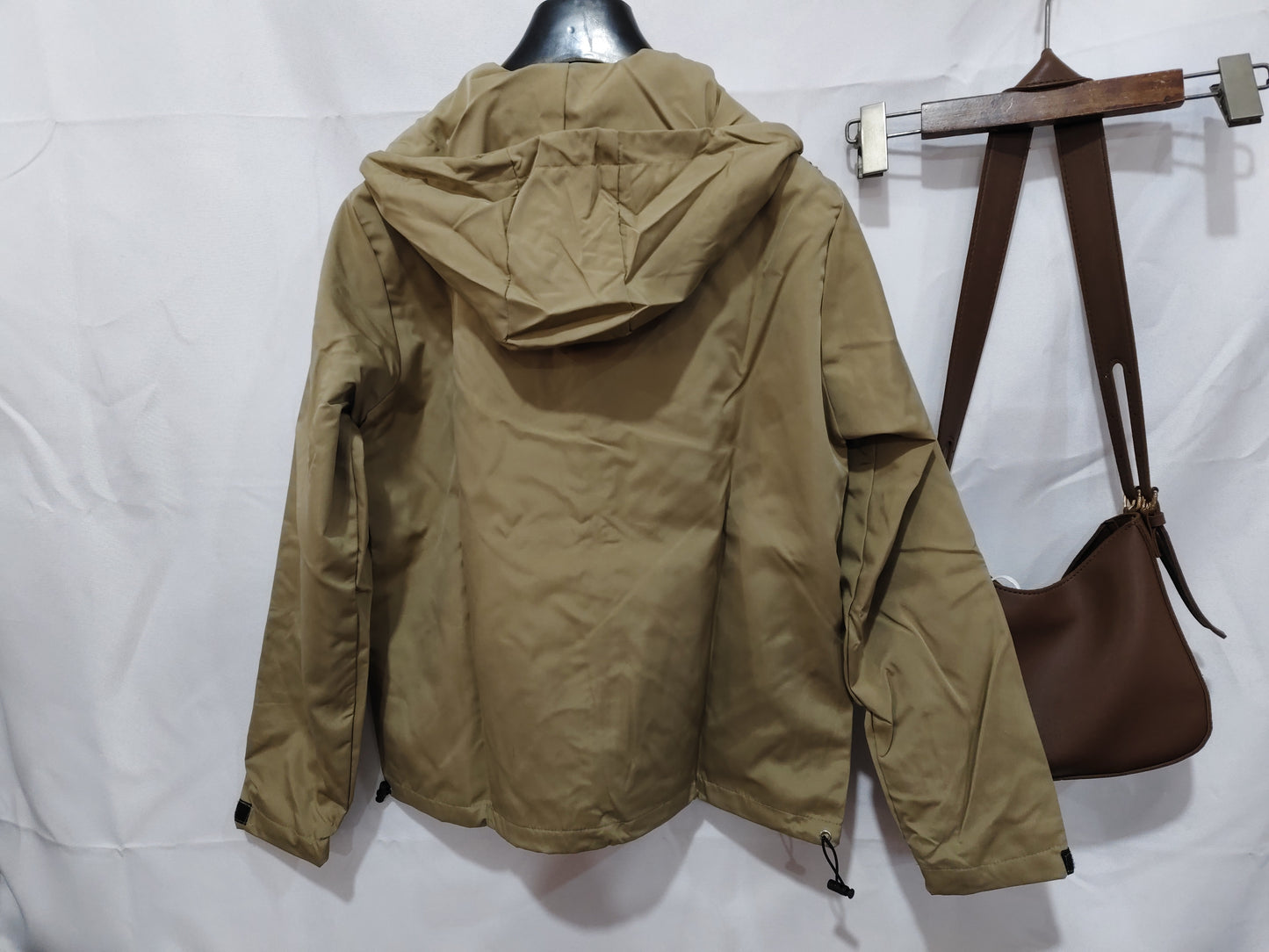 Loose Hooded Windbreaker Fashion Solid Color Zip-up Jacket