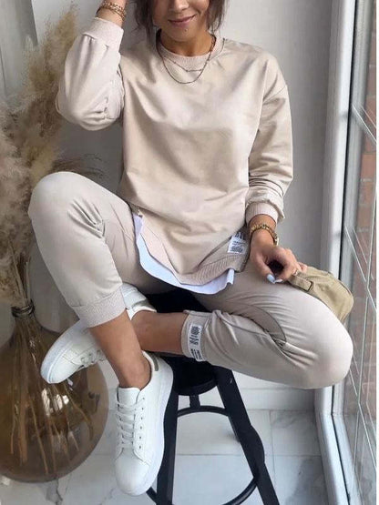Women's Sports Suit Fashion Slit Design Sweatshirt Set Outfit