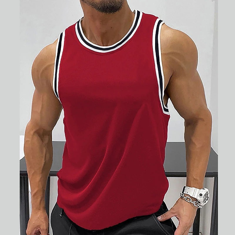 Men's Solid Color Ribbed Round Neck Fitness Vest