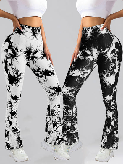 2 Pack Tie Dyed High Waisted Flared Butt-lifting Fitness Sports Women's Yoga