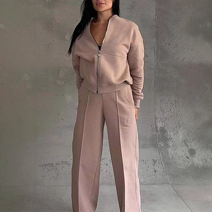 Women's Sports Suits Zipper Jacket And Wide Leg Pants