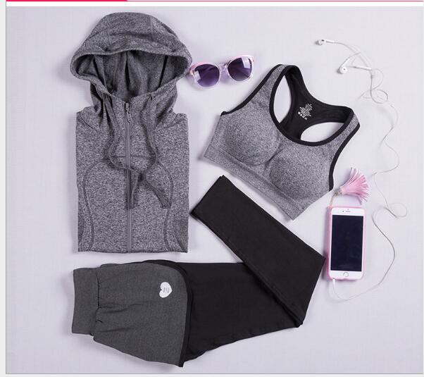 Yoga clothing three-piece women's sports fitness cardigan