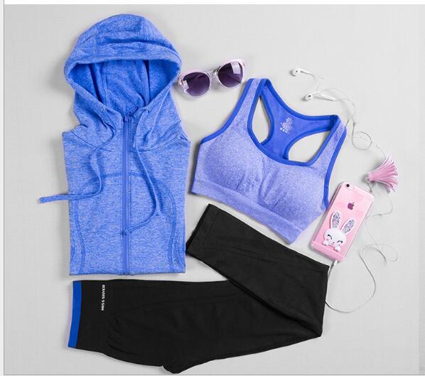 Yoga clothing three-piece women's sports fitness cardigan