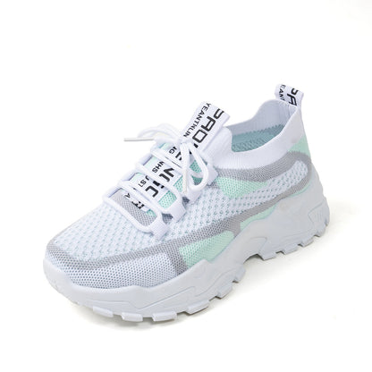 Flyknit Mesh Shoes Women's Breathable Lace-up Running Shoes