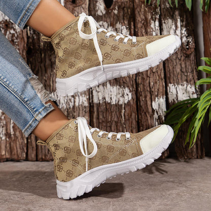 Rose-printed Lace-up Boots Fashion Shoes Sports