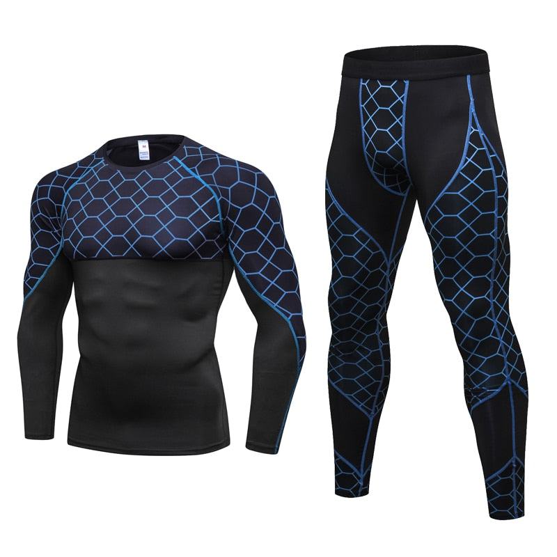 Men's Compression Run jogging Suits Grid Clothes Sports Set