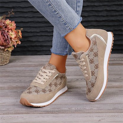 Flower Print Lace-up Sneakers Casual Fashion Running Sports Shoes
