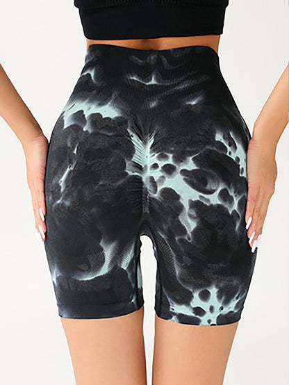 High Waist Tummy Control Yoga Shorts For Women,Tie-Dye Shorts