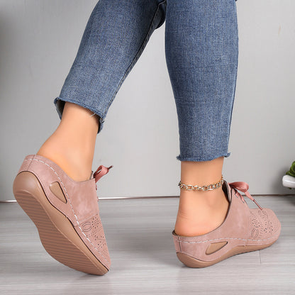 Summer Baotou Lace-up Slippers Outdoor Hollow Out Wedges