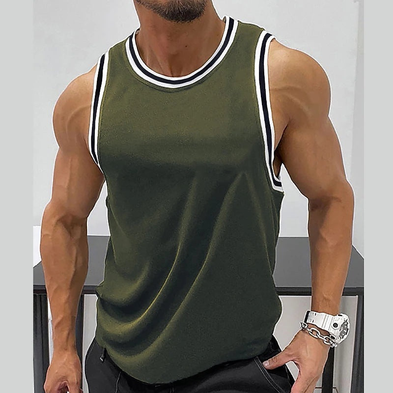 Men's Solid Color Ribbed Round Neck Fitness Vest